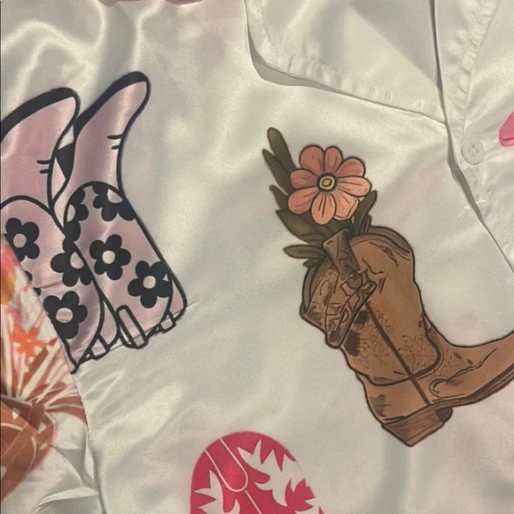 Playful Pink and White Cowboy Boot Pajama Set - Picture 3 of 3